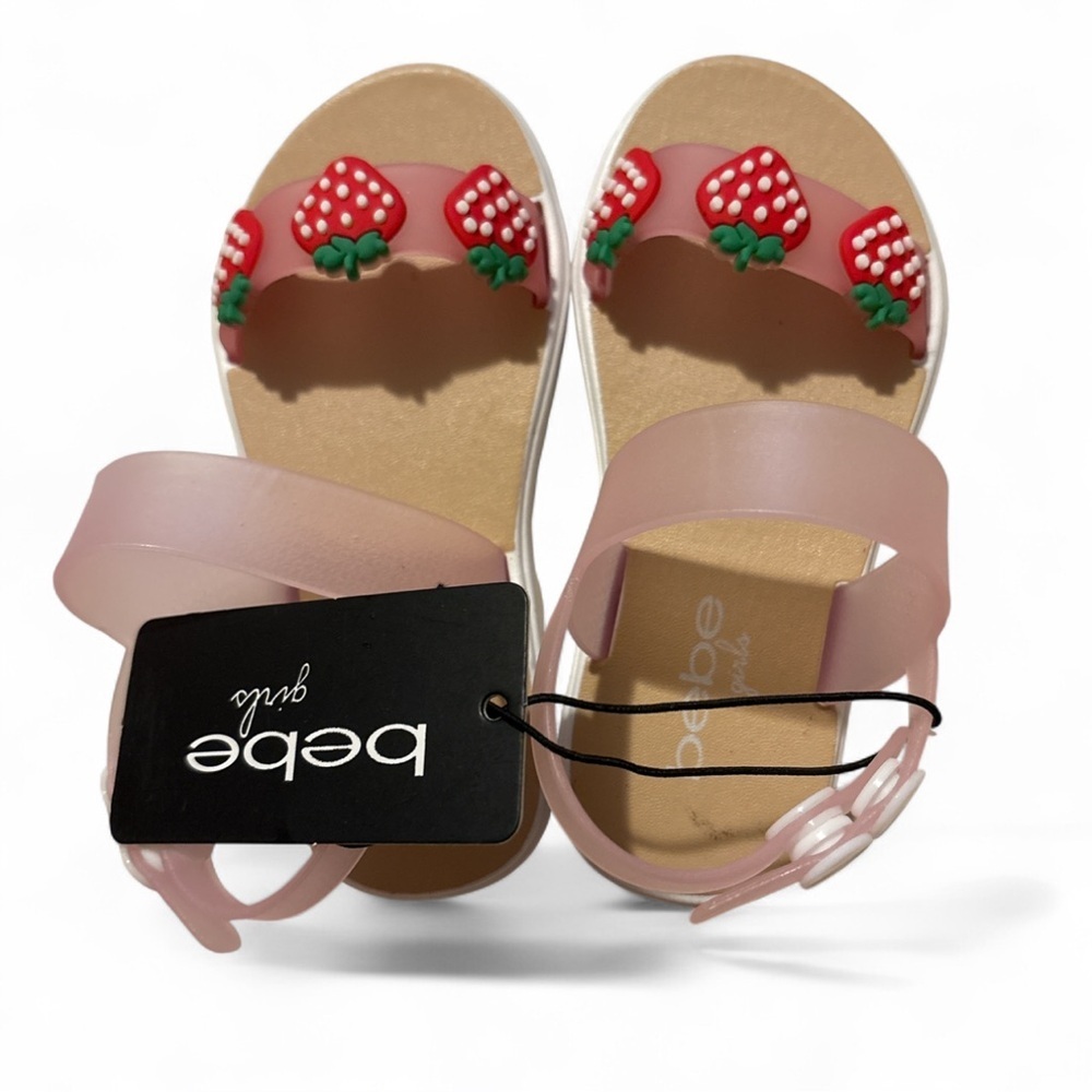 Bebe Girls' Toddlers Pink Strawberry Comfortable Sandals Size 7/8 Snap Button